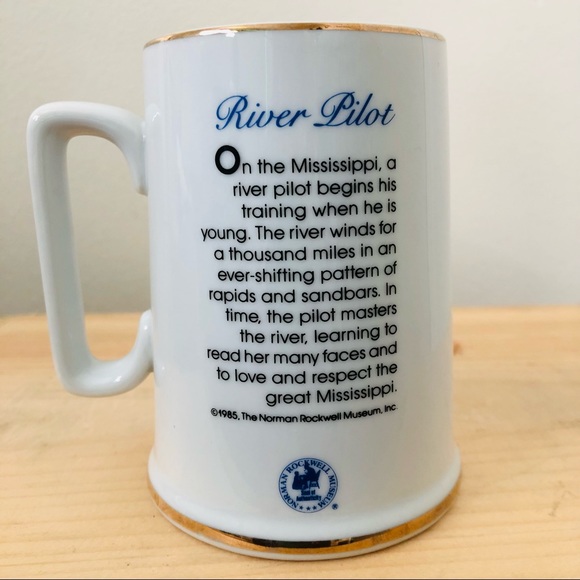 Vintage 1985 Norman Rockwell River Pilot Porcelain Mugs 2 Piece set - Picture 3 of 5
